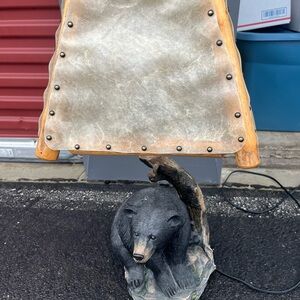 Rustic Bear Table Lamp with rawhide shade